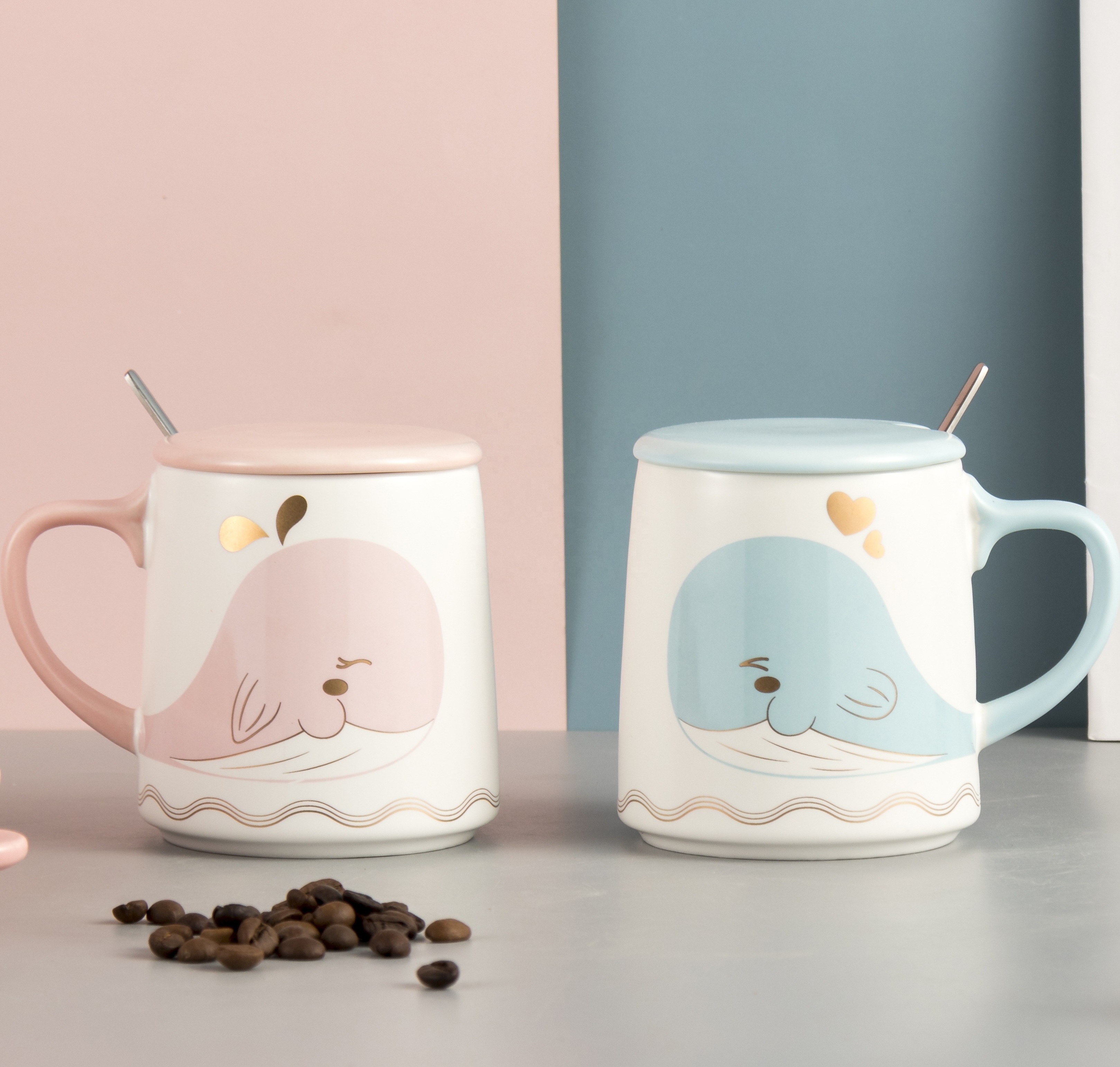 500ML Creative Animal Modeling Porcelain Coffee Cup Nordic Mug Ceramic Fish Shape Couple Mug With Big Handle