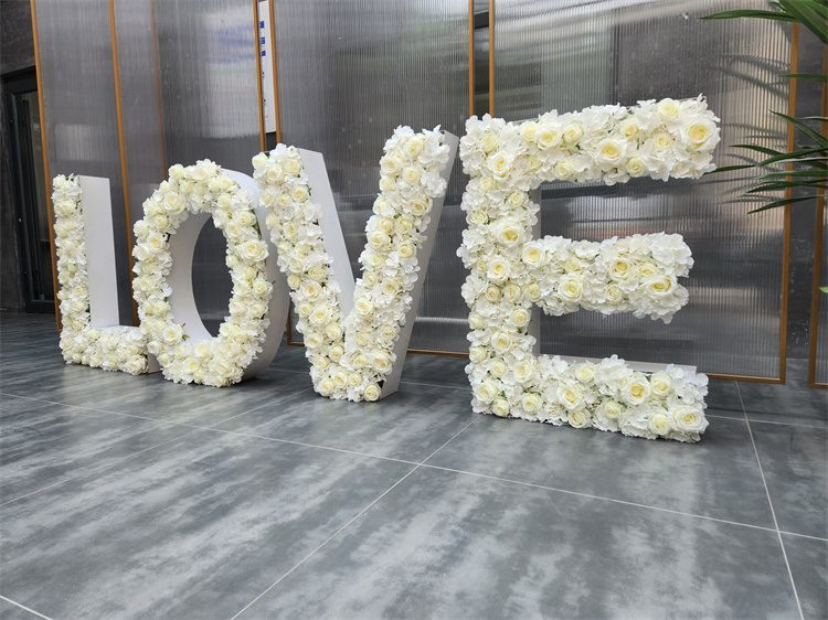 Love shape Purple pink and white orange creative roll up tropical wall artifical flowers wall for Wedding background flower wall