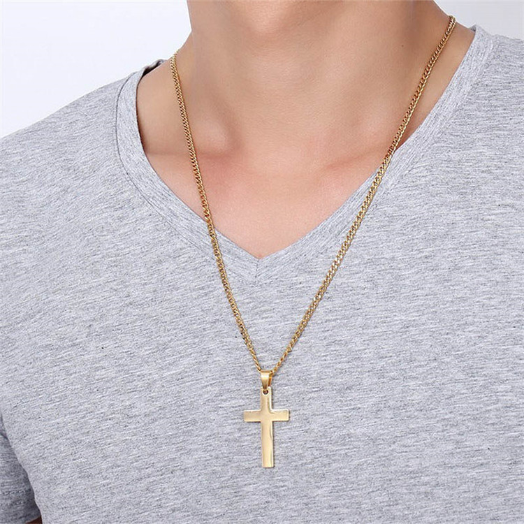 Fashion Gold Silver Black Stainless Steel Link Chain Jesus Cross Pendant Necklace For Men Couple Friend Prayer Jewelry