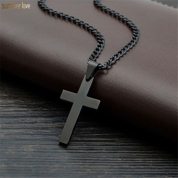 Fashion Gold Silver Black Stainless Steel Link Chain Jesus Cross Pendant Necklace For Men Couple Friend Prayer Jewelry