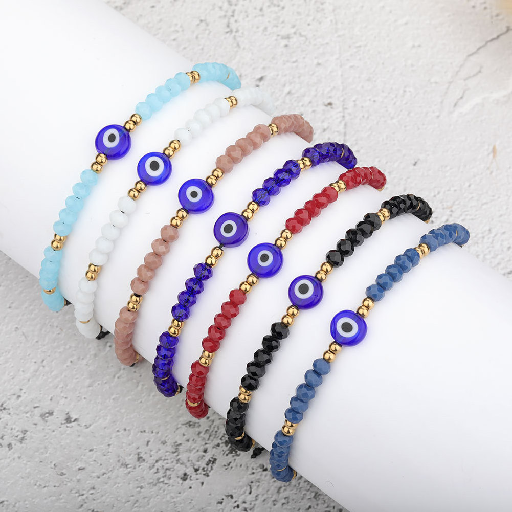 Handmade Jewelry Gifts Braided Rope Chain Colorful Crystal Beads Bracelets For Women  Evil Blue Eye Friendship Bracelets