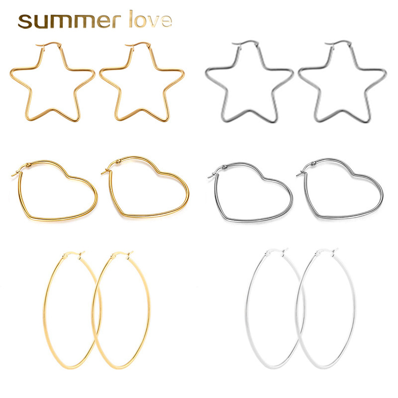 new best gift fashion silver gold star oval heart round earrings jewelry fashion stainless steel hoop earrings for women