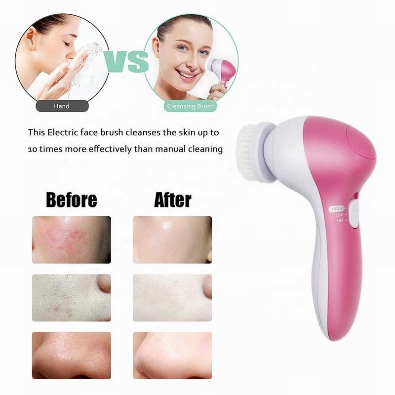 5 in 1 Face Exfoliating Electric Facial Cleaner Silicone Scrub Pore Cleaner Face Massager Spin Sonic Facial Cleansing Brush