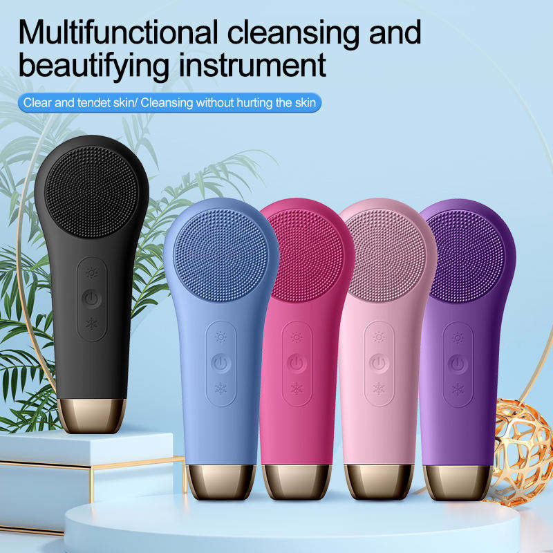 Mini Handheld Electric Face Neck Massager 3 Modes EMS Red LED Light Therapy Silicone Instrument Face Cleaning Brush