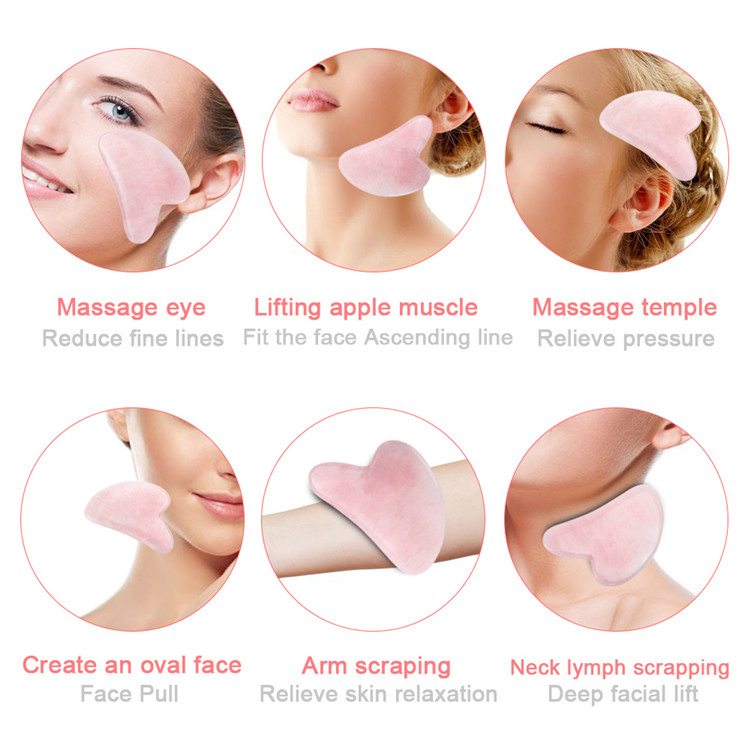 Jade Stone Face Scraping Massager Pink Quartz Guasha Board Face Massager