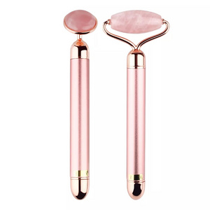 Electric Rose quartz Facial  Beauty Jade Roller 24k Gold Energy Beauty Bar Skin Care Roller with Detachable Massage Head