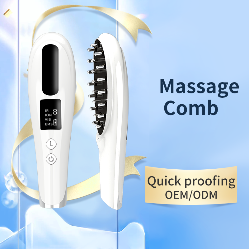 Electric Light Therapy Comb Stimulate Hair Growth EMS Vibration Hair Scalp Massager Comb Brush Dispenser Serum Oil