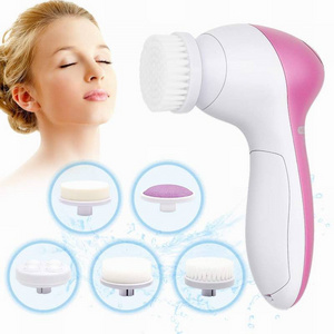 5 in 1 Face Exfoliating Electric Facial Cleaner Silicone Scrub Pore Cleaner Face Massager Spin Sonic Facial Cleansing Brush