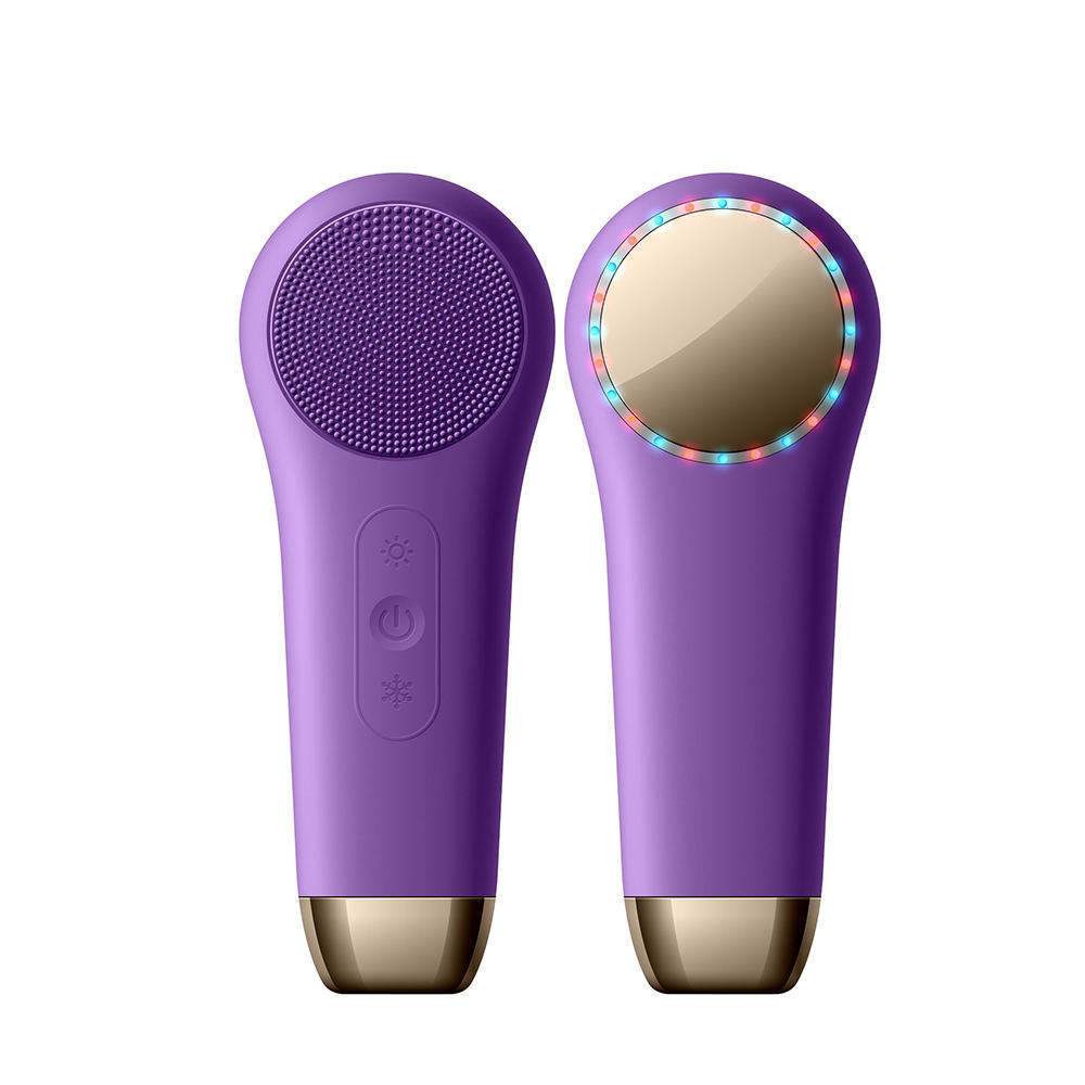 Mini Handheld Electric Face Neck Massager 3 Modes EMS Red LED Light Therapy Silicone Instrument Face Cleaning Brush