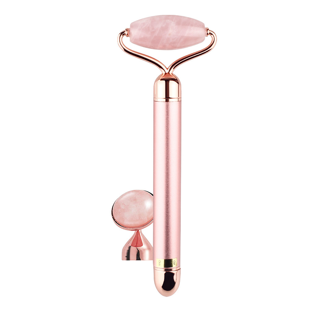 Electric Rose quartz Facial  Beauty Jade Roller 24k Gold Energy Beauty Bar Skin Care Roller with Detachable Massage Head