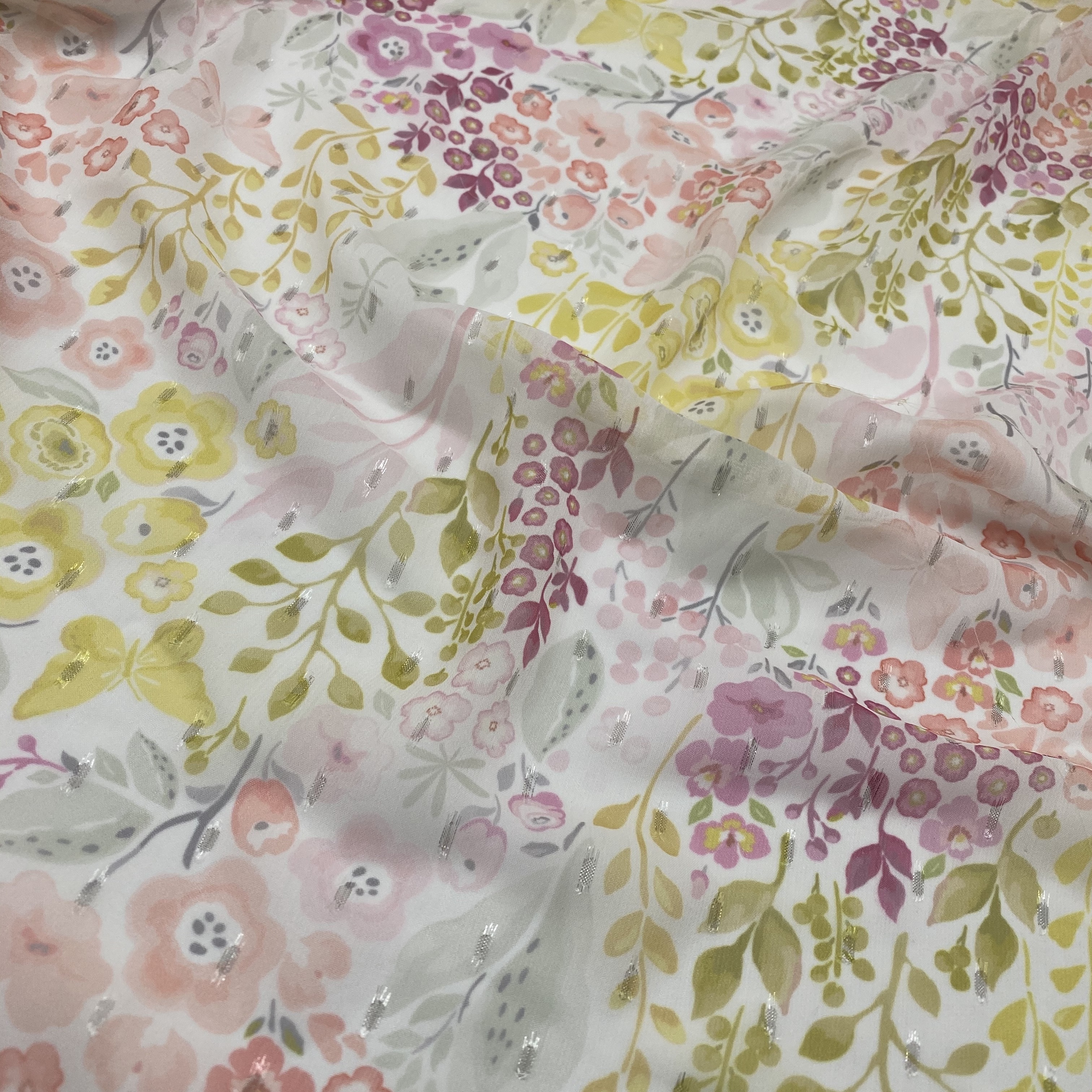 Fashion custom digital  print fabric  designer floral printing material metallic chiffon  jacquard silk chiffon fabric for cloth