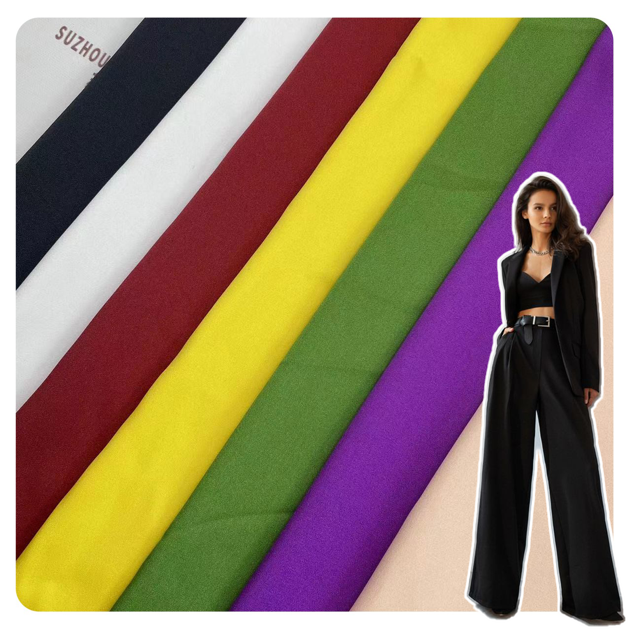 New arrival  polyester fabric manufacturer diamond  stretch glitter solid color chiffon fabric for suit trousers pants