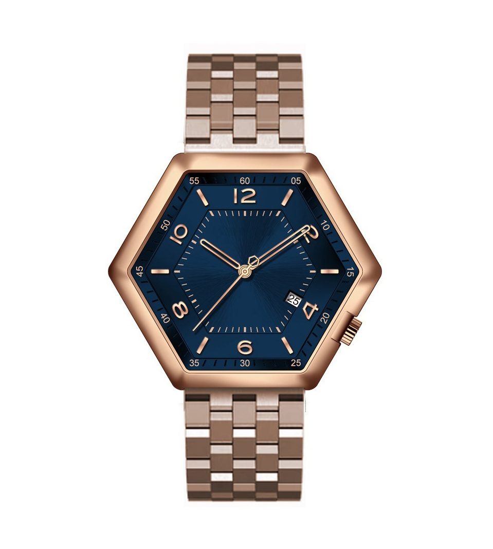 Fashion hexagon Stainless Steel Case Japan Quartz Movement Men's Wrist Watch