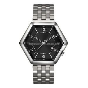 Fashion hexagon Stainless Steel Case Japan Quartz Movement Men's Wrist Watch