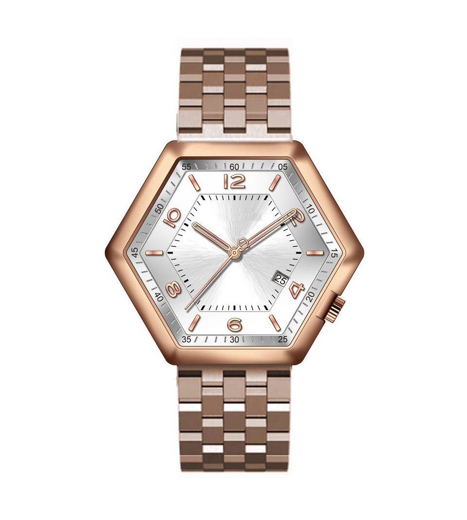 Fashion hexagon Stainless Steel Case Japan Quartz Movement Men's Wrist Watch