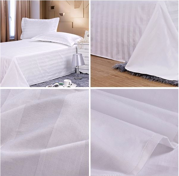 polyester 50 cotton 50 40x40 250tc satin stripe white hotel bedding set  bed sheet fabric