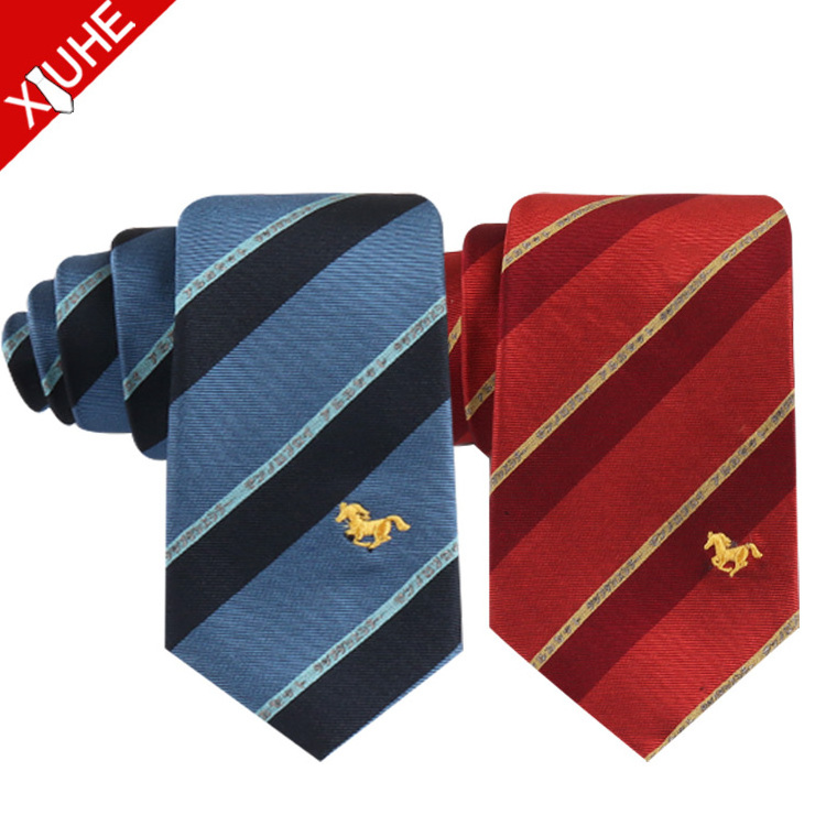 Custom Polyester Necktie Embroidered logo Silm Mens Tie Striped Woven Custom Silk Ties