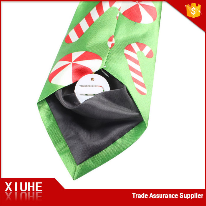 Wholesale Custom Novelty Cartoon Printed Green Light Up Musical Christmas Tie