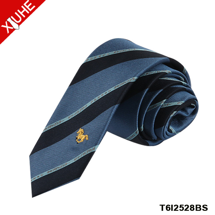 Custom Polyester Necktie Embroidered logo Silm Mens Tie Striped Woven Custom Silk Ties