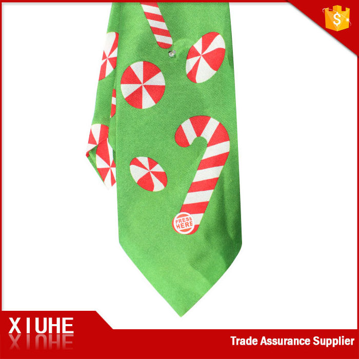 Wholesale Custom Novelty Cartoon Printed Green Light Up Musical Christmas Tie