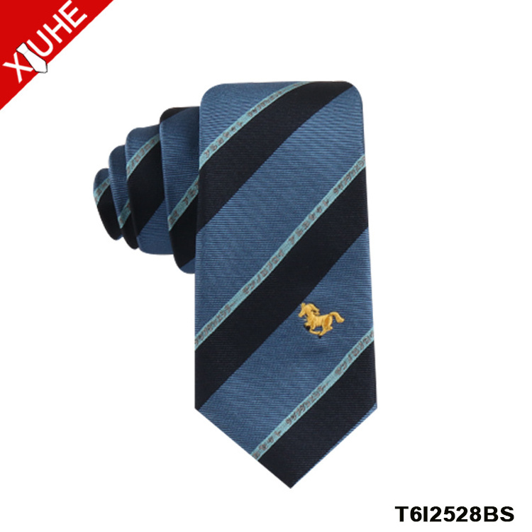 Custom Polyester Necktie Embroidered logo Silm Mens Tie Striped Woven Custom Silk Ties