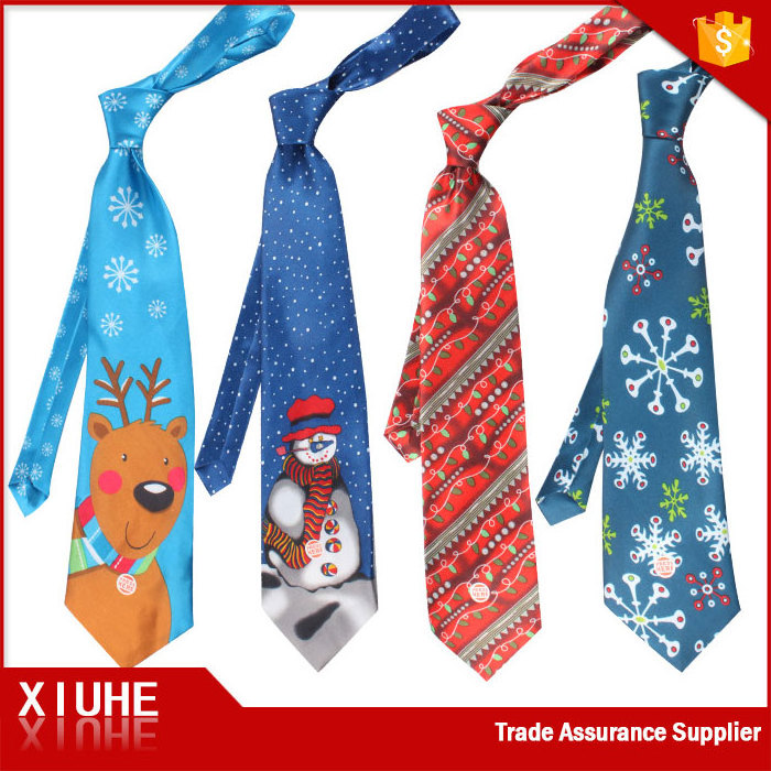 Wholesale Custom Novelty Cartoon Printed Green Light Up Musical Christmas Tie