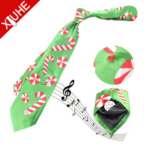 Wholesale Custom Novelty Cartoon Printed Green Light Up Musical Christmas Tie