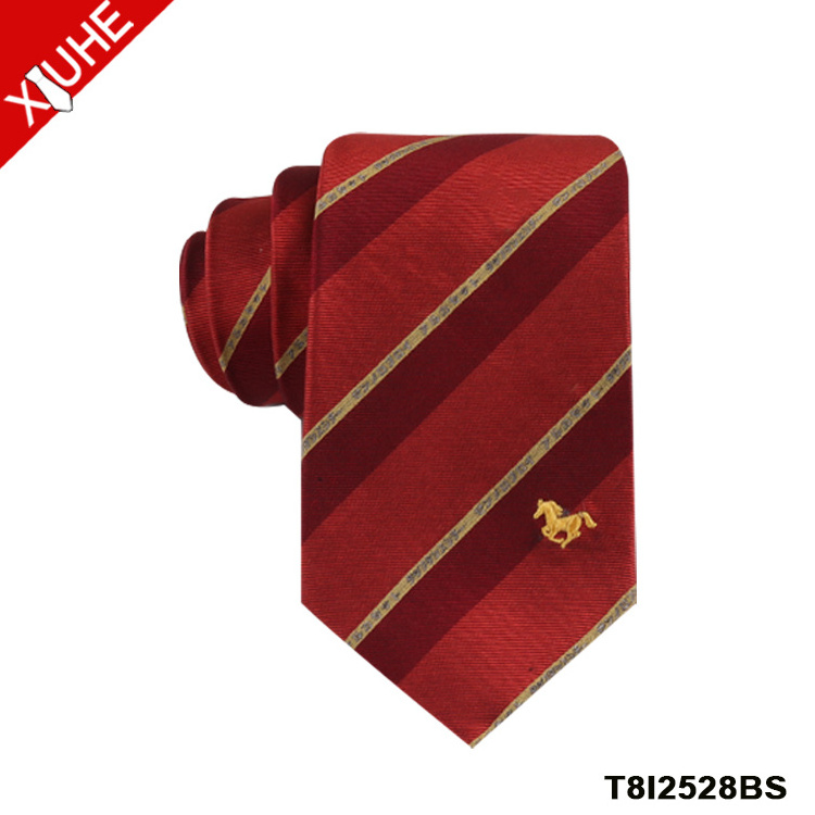 Custom Polyester Necktie Embroidered logo Silm Mens Tie Striped Woven Custom Silk Ties