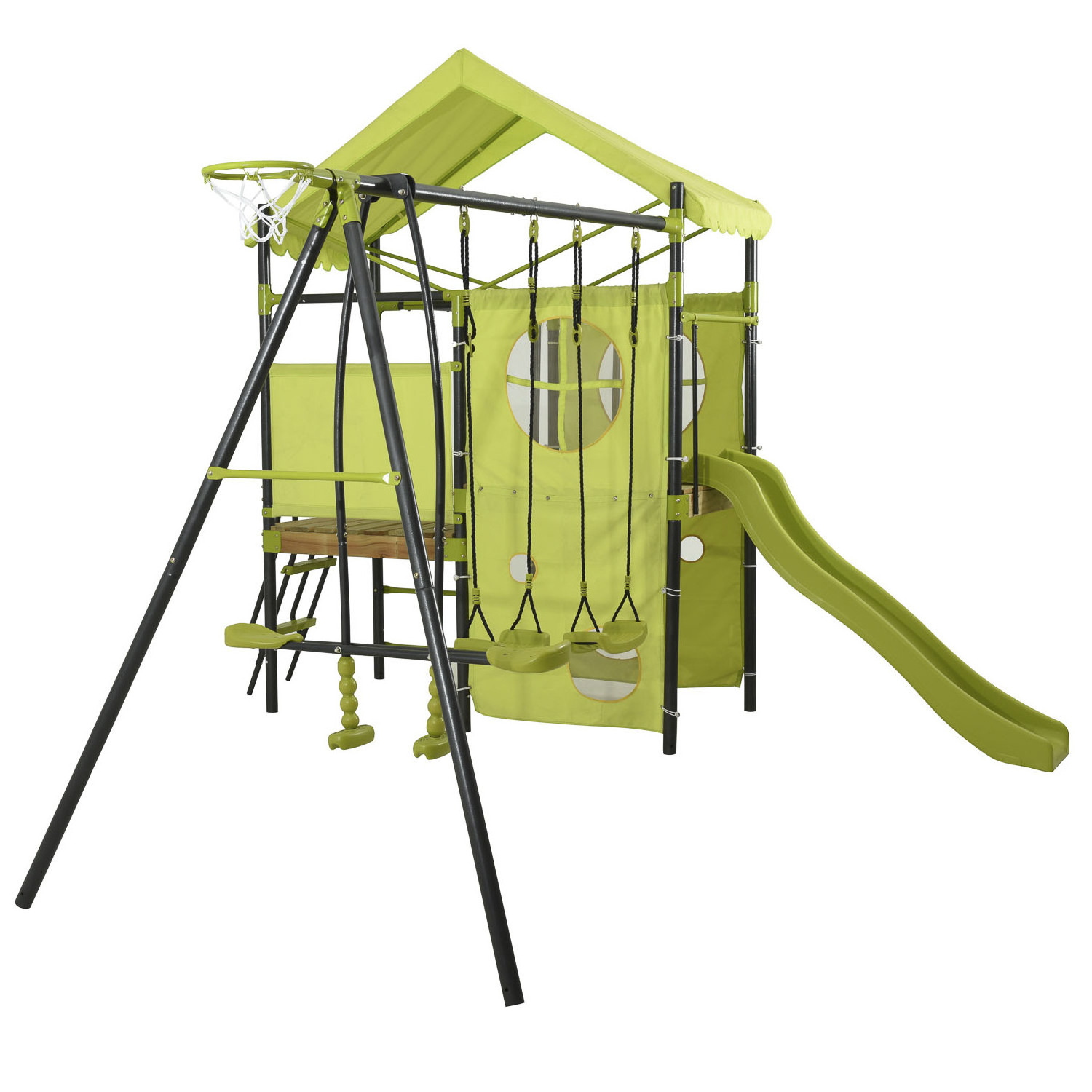 XIUNAN XNS012 outdoor Children Metal Playground Climbing frame kids Swing set With Plastic Slide and wooden