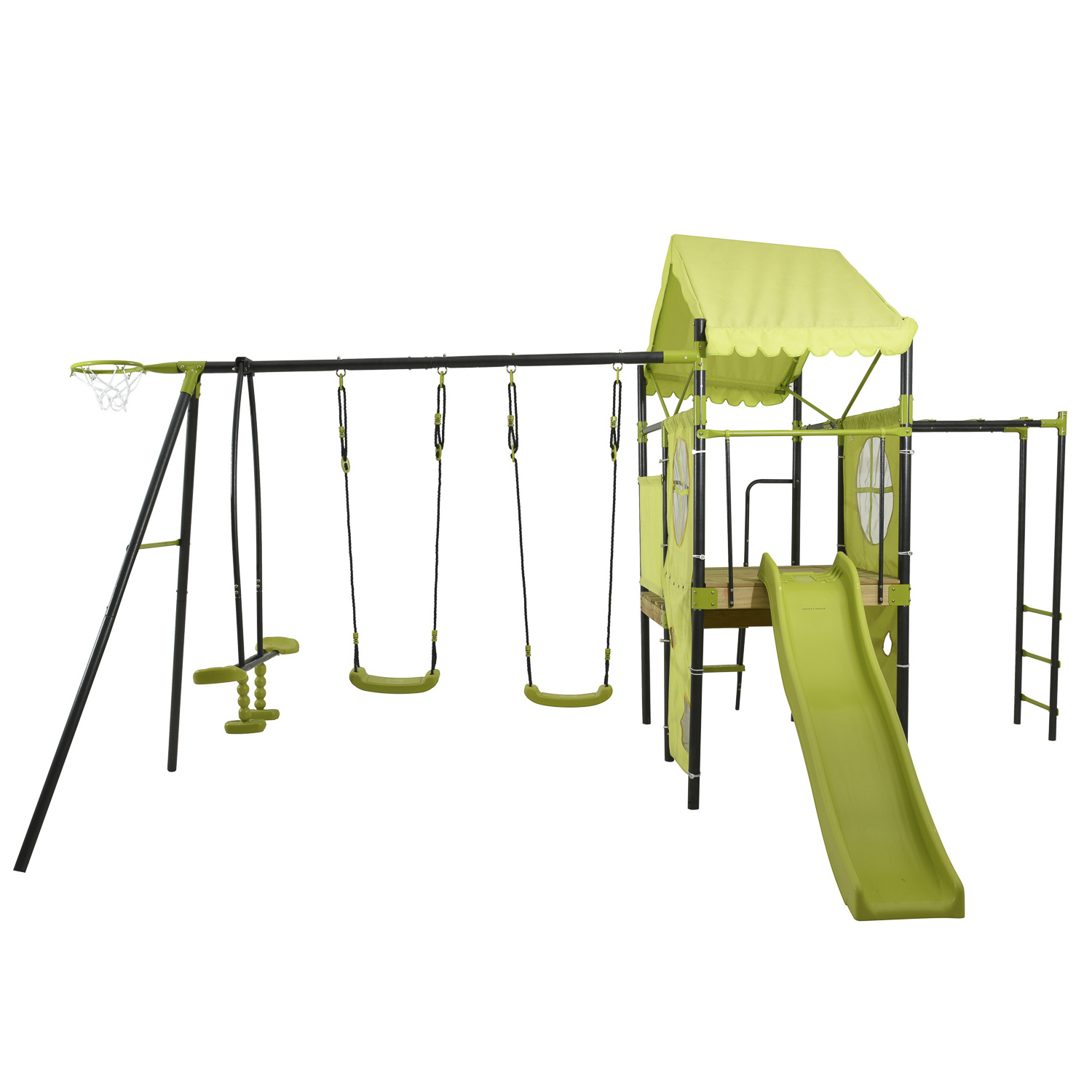 XIUNAN XNS012 outdoor Children Metal Playground Climbing frame kids Swing set With Plastic Slide and wooden