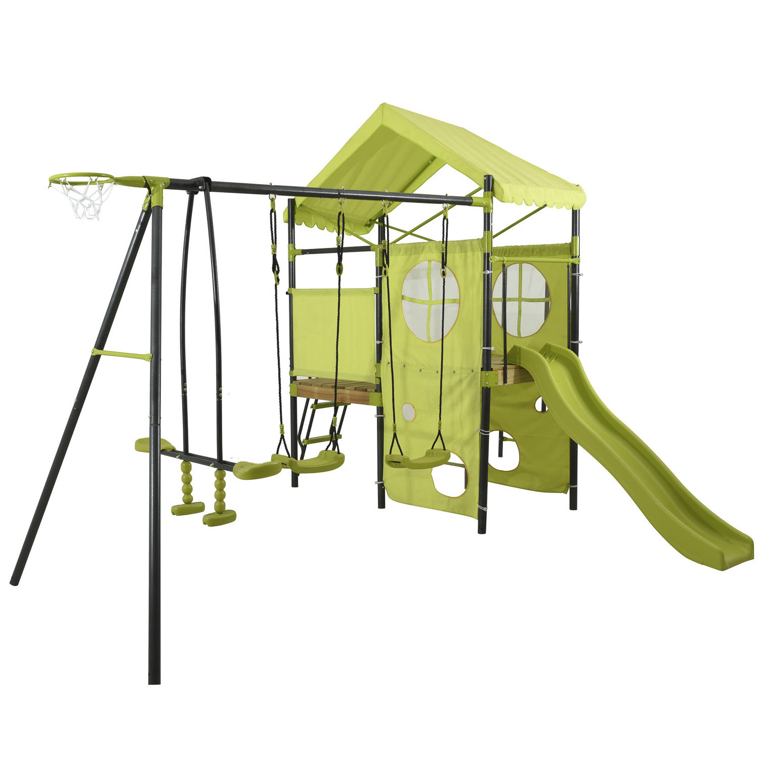 XIUNAN XNS012 outdoor Children Metal Playground Climbing frame kids Swing set With Plastic Slide and wooden