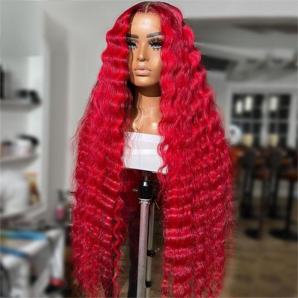 30 Inch HD Red Loose Deep Wave 13x4 Lace Front Wigs For Black Women HD Transparent 13x6 Lace Frontal Wigs Brazilian Human Hair