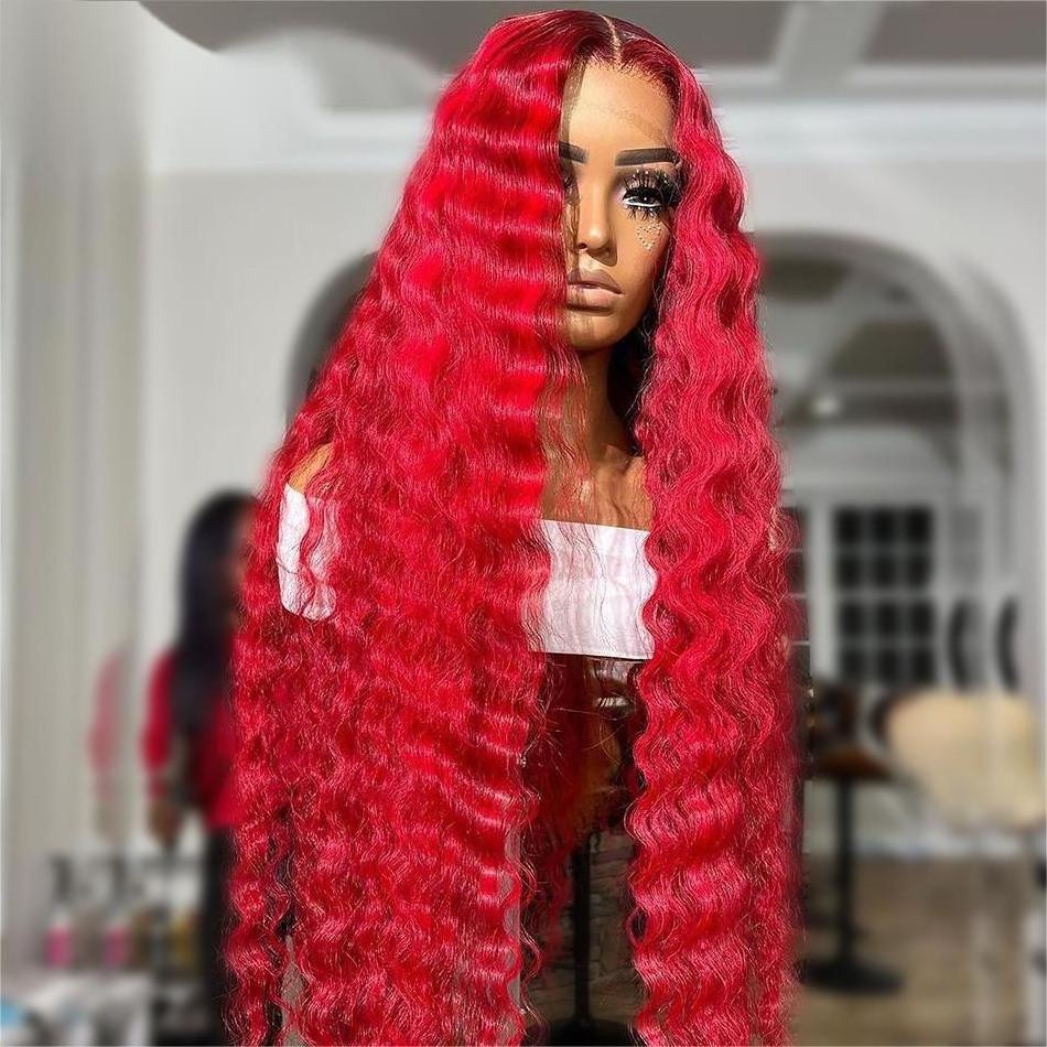 30 Inch HD Red Loose Deep Wave 13x4 Lace Front Wigs For Black Women HD Transparent 13x6 Lace Frontal Wigs Brazilian Human Hair