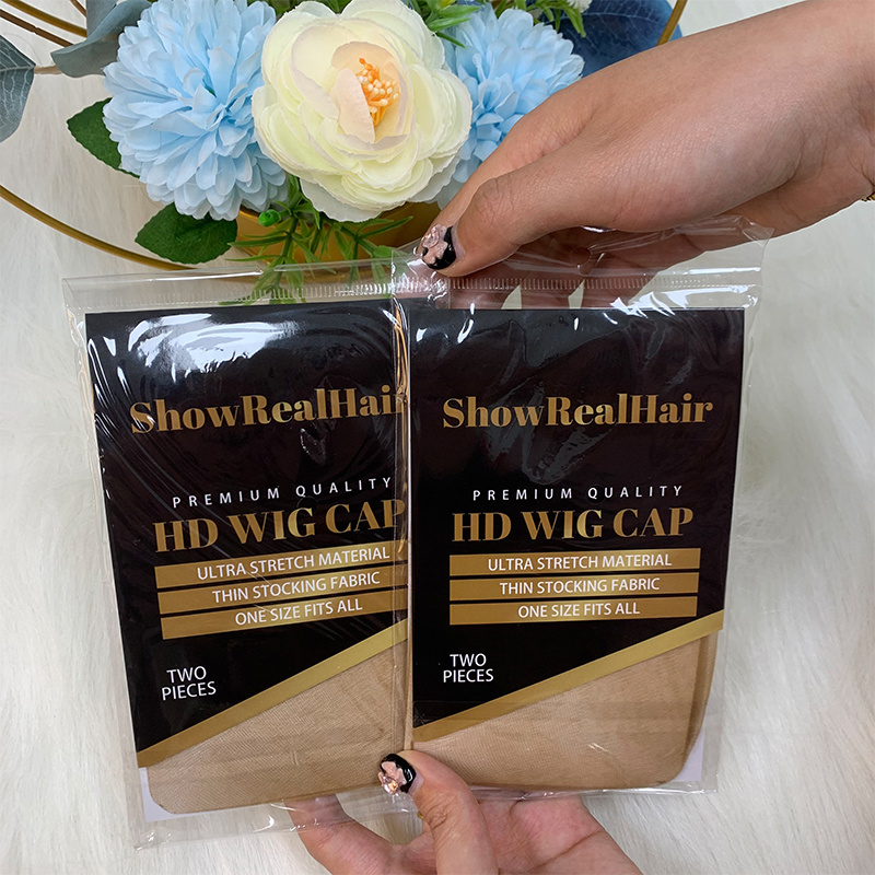 ShowRealHair Custom Logo Free Size Wig Stocking Cap Transparent Invisible Super Strong Stretchy Ultra Thin HD Sheer Wig Caps