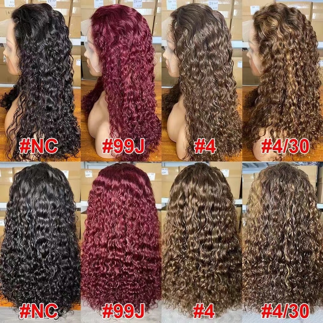 Glueless 250 Density Human Hair Lace Front Wig Water Wave 13x4 13x6 Pre Plucked Kinky Curly HD Full Lace Frontal Wig Human Hair