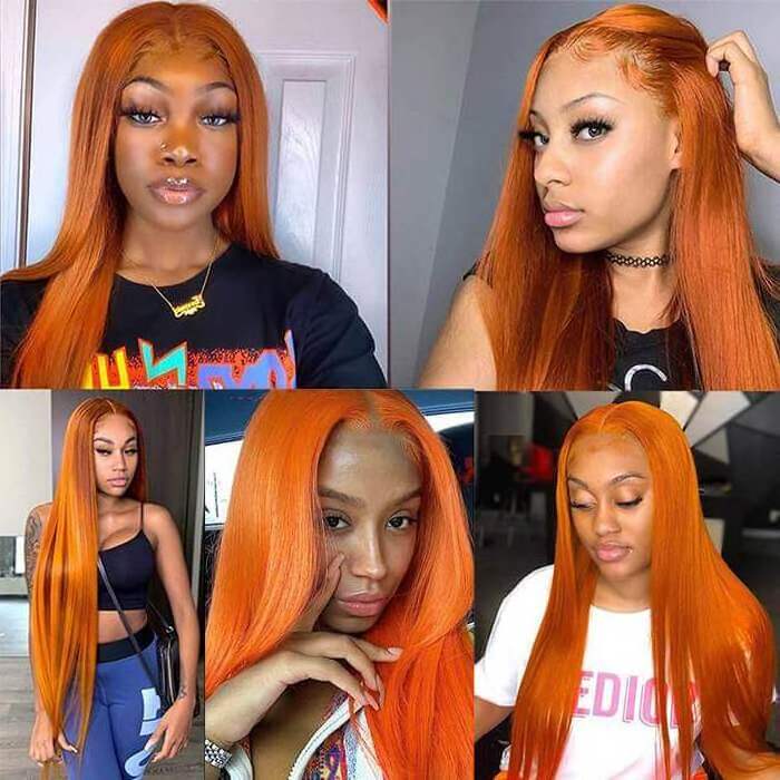 Cheap Raw Hair 350 Copper Ginger Orange Colored Wig Transparent Lace Front Wigs Human Hair HD Lace Frontal Glueless Wig Vendors