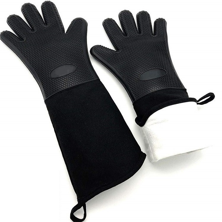 Extra Long Professional Silicone Oven Mitt Heat Resistant Cooking Gloves With Internal Cotton For Kitchen BBQ Baking Grill