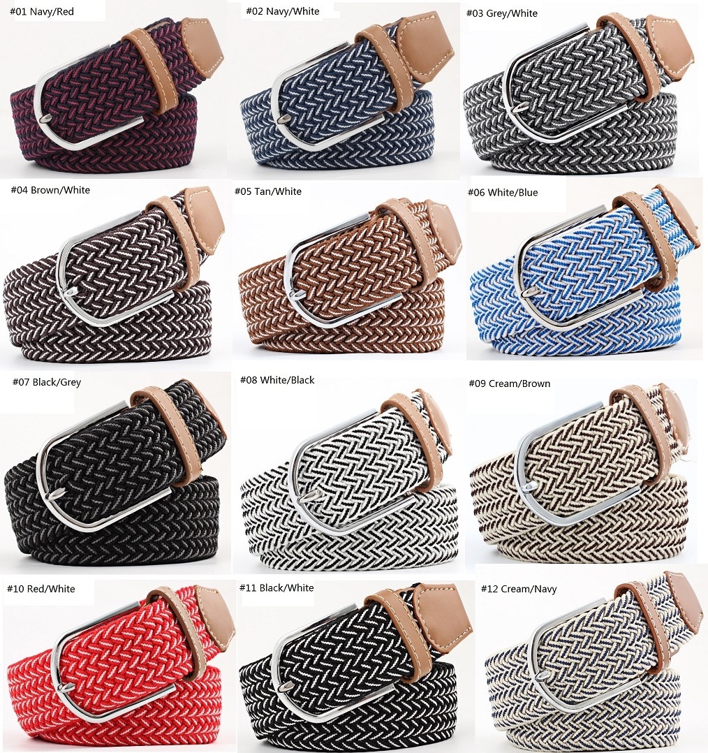 Custom wholesale Women Casual web weave Fashion Stretch Fabric Woven Braided Elastic Belt For Men