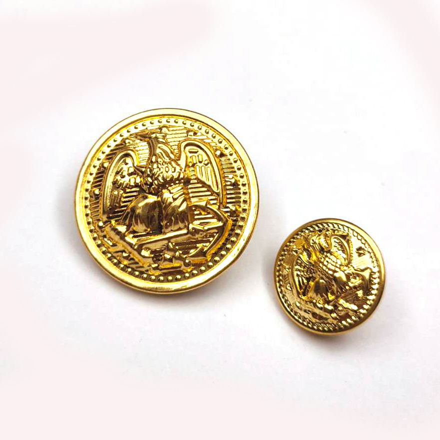 Custom Size Metal Coat Button Logo Pattern Embossed Brass Metal Hand Sewing Blazer Gold Buttons