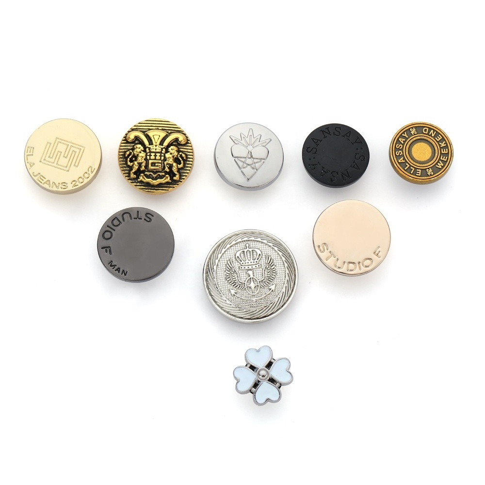 custom logo metal shank button Jeans Buttons metal embossed button for Garment