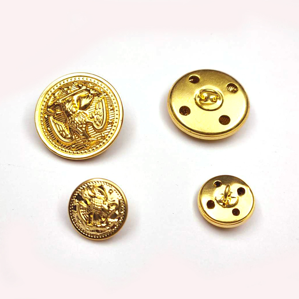 Custom Size Metal Coat Button Logo Pattern Embossed Brass Metal Hand Sewing Blazer Gold Buttons