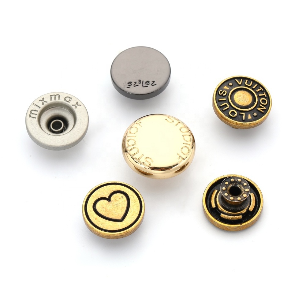 custom logo metal shank button Jeans Buttons metal embossed button for Garment