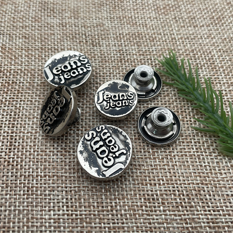 Custom logo embossed  Zink Alloy Metal Denim color Jeans canvas fabric aluminium covered Buttons and Rivets for Jeans Clothes