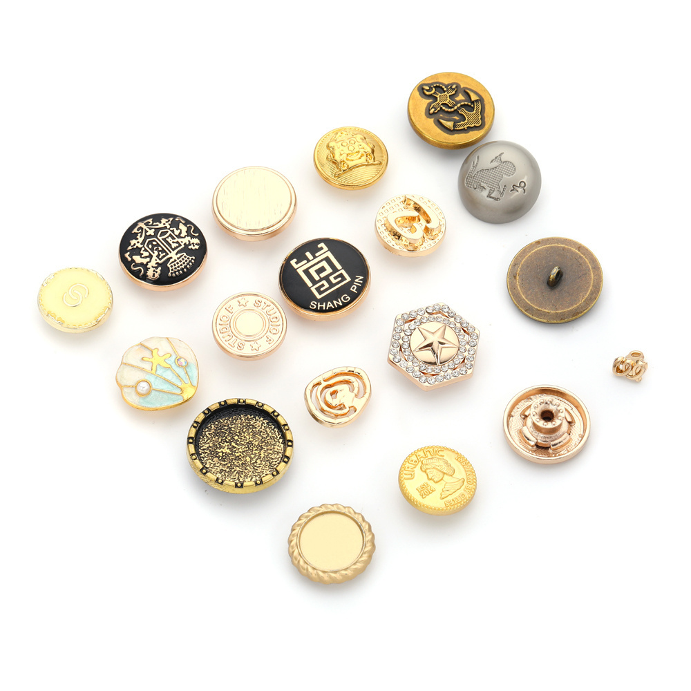 Shank Button for Clothes Gold Embossed Brass Plated Metal High Quality Button Manufacturer Wholesale Customized Jacket Lace Free