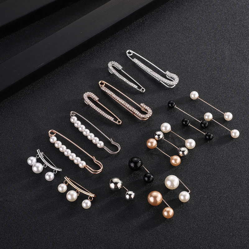 High grade pearl anti slip brooch women's dress blouse collar pin Collect waist brooch contact pin