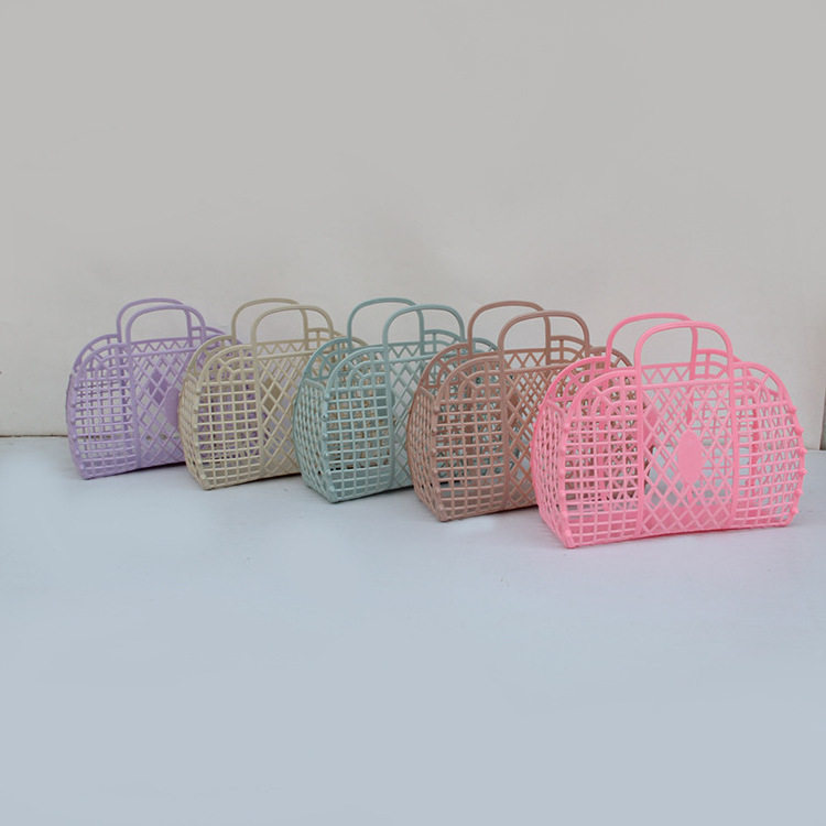 Wholesale Kid Girl Small Easter Basket Woman Summer Portable Vacation 2023 Plastic Pvc Fashion Beach Retro Jelly Basket Handbags