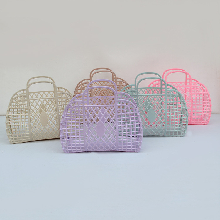 Wholesale Kid Girl Small Easter Basket Woman Summer Portable Vacation 2023 Plastic Pvc Fashion Beach Retro Jelly Basket Handbags