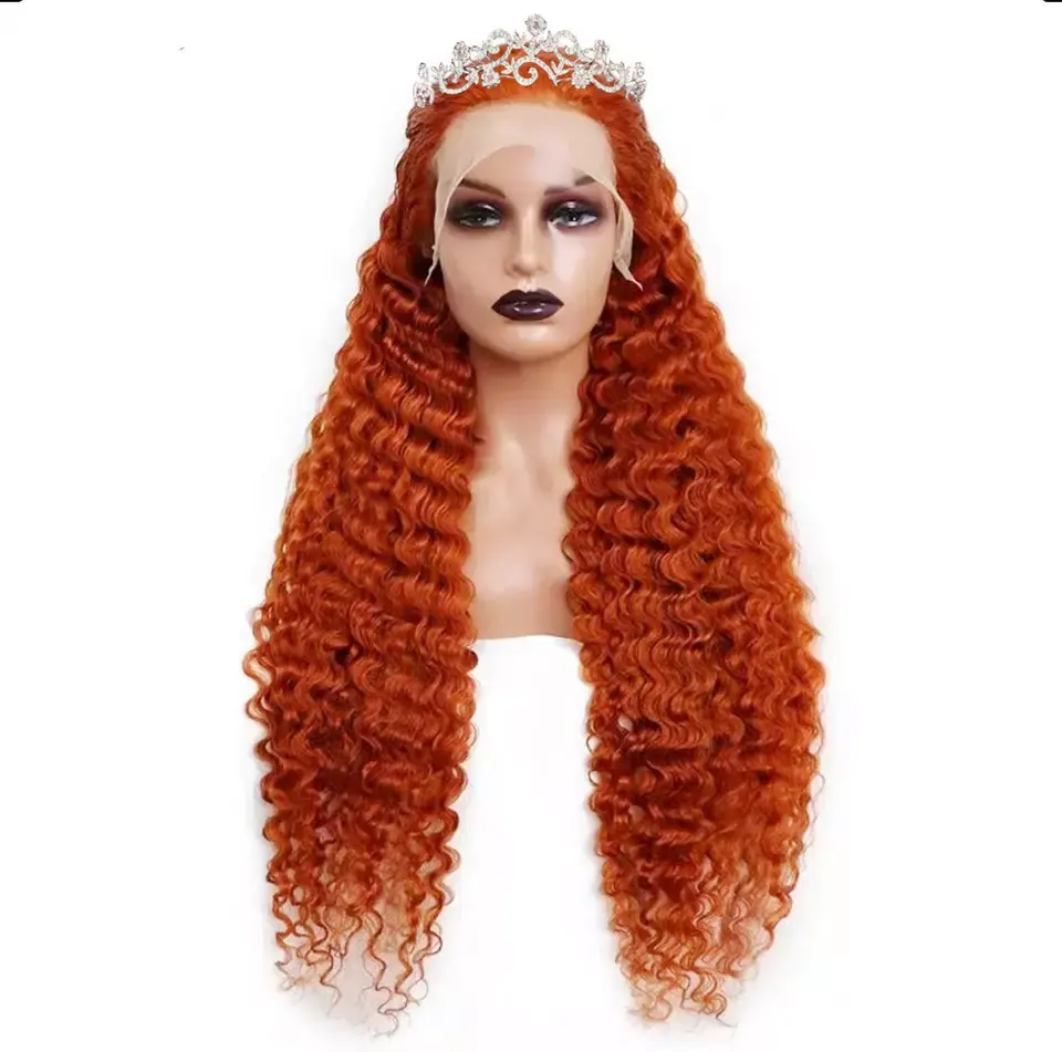 350# Human Hair Wigs Human Hair Lace Front, Custom Color Wig For Black Women, 350# Deep Wave Orange Ginger Human Hair Wig