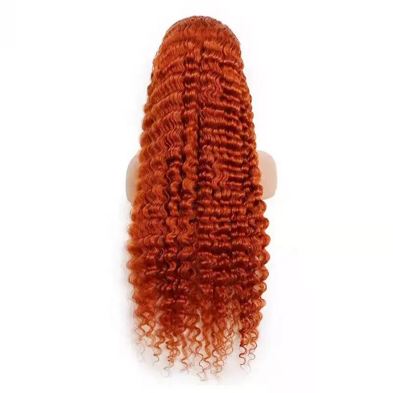 350# Human Hair Wigs Human Hair Lace Front, Custom Color Wig For Black Women, 350# Deep Wave Orange Ginger Human Hair Wig