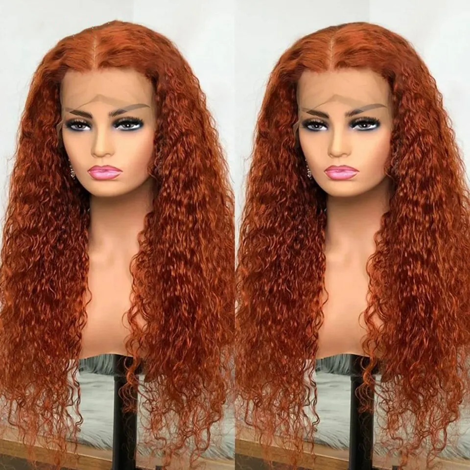 350# Human Hair Wigs Human Hair Lace Front, Custom Color Wig For Black Women, 350# Deep Wave Orange Ginger Human Hair Wig